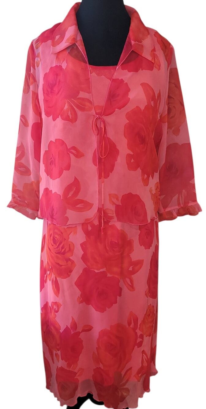Vtg Believe Y2K Dress Womens 14 Floral Midi Flowy V-Neck Fairy Whimsigoth Set